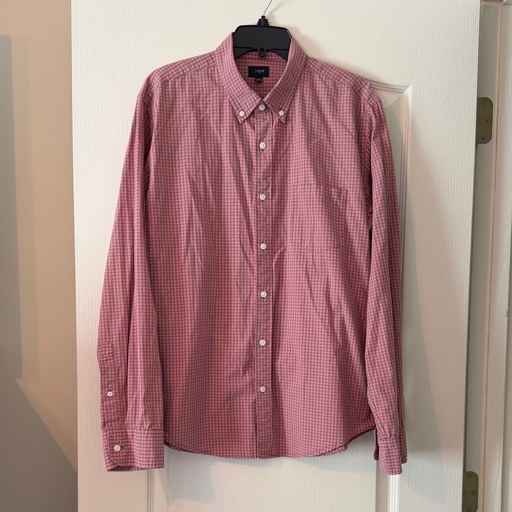 J. Crew Pink and Gray Gingham Button-Down Shirt Slim Fit  EUC